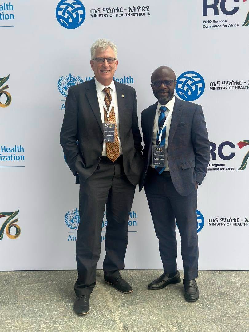 Prof Bob Mash and Dr Nana Kwame Ayisi-Boateng at the 76th WHO Regional Committee for Africa